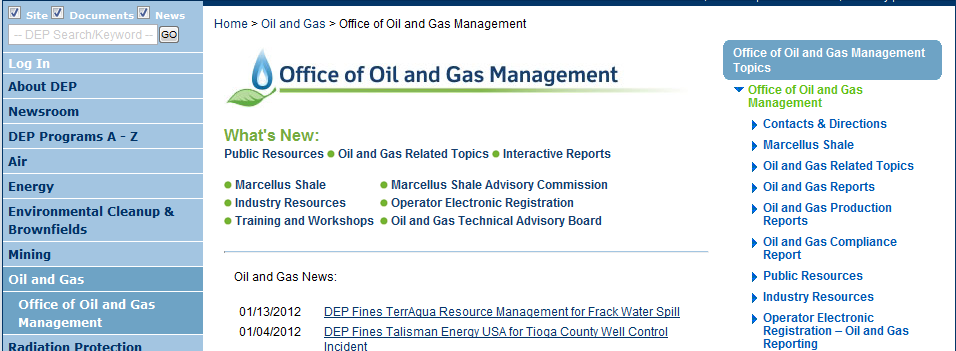 Screenshot of http://www.portal.state.pa.us/portal/server.pt/community/office_of_oil_and_gas_management/20291