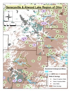 Figure 5. Senecaville & Atwood Lake Region of Ohio’s shale geology, state parks, Utica Shale and Class II/III wells, and Abandoned Underground Coal Mines (AUCMs) - Click to enlarge