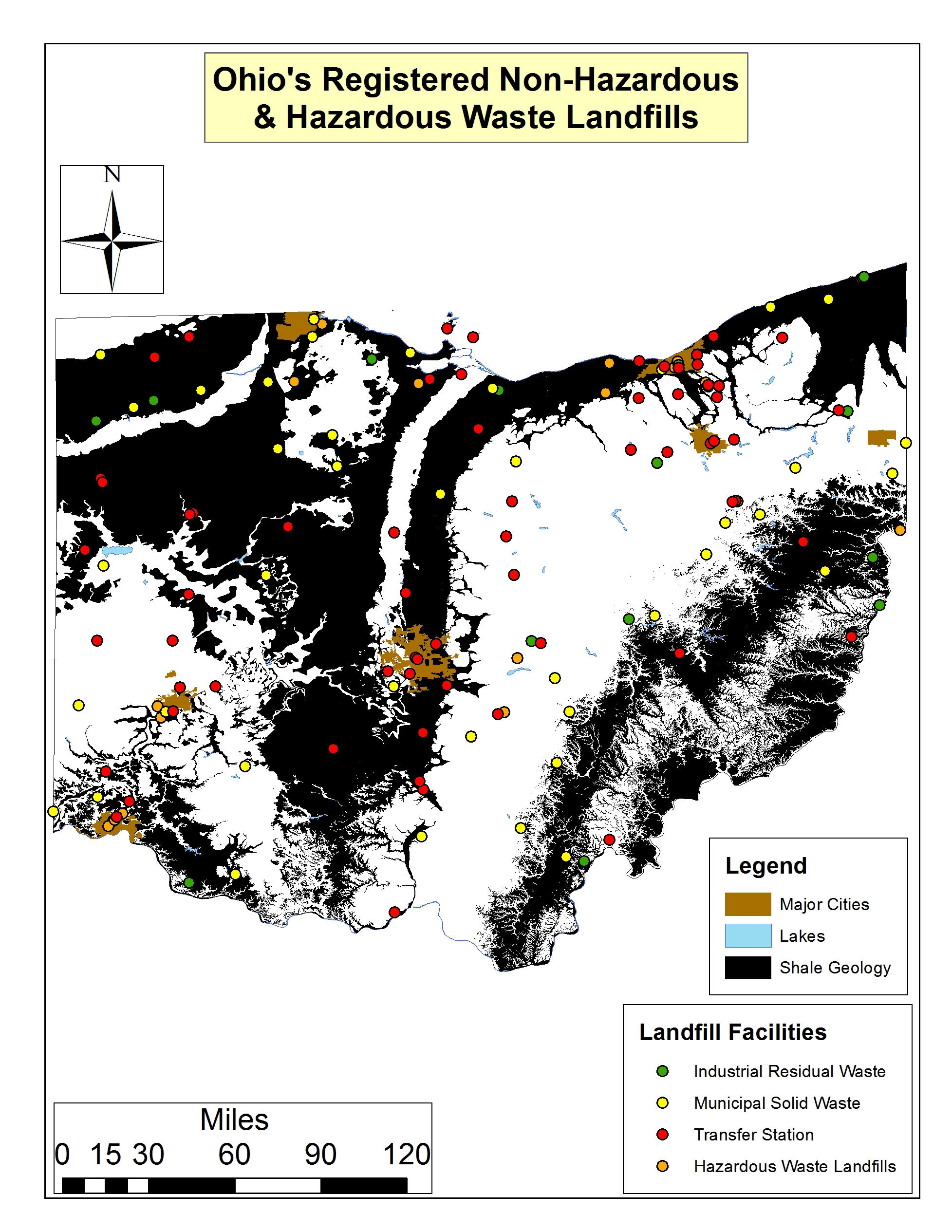 Figure 1. Ohio’s Registered NonHazardous & Hazardous Waste Landfills