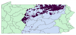 Unconventional oil and gas wells in the Chesapeake Basin