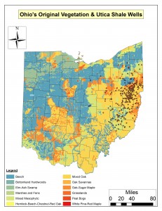 Figure 1. Ohio’s original vegetation cover and Utica Well permits as of April 30th, 2013