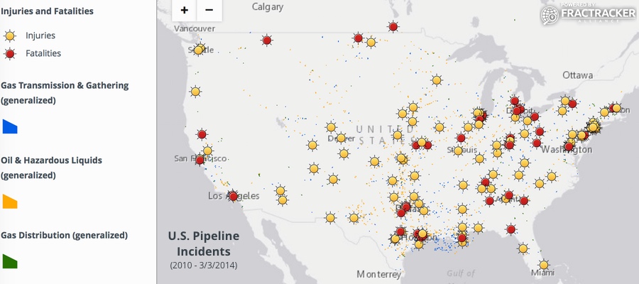 US Pipeline Incidents map