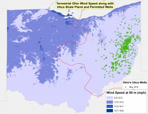 Ohio Wind Speed, Utica Shale Play, and Permitted Utica Wells