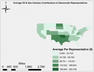 Average Oil & Gas Industry Contributions to Democratic Representatives