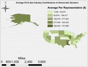 Average Oil & Gas Industry Contributions to Democratic Senators