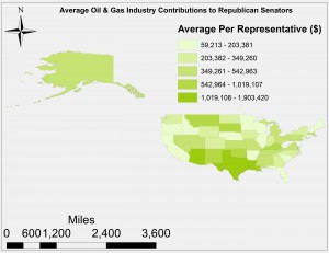 Average Oil & Gas Industry Contributions to Republican Senators