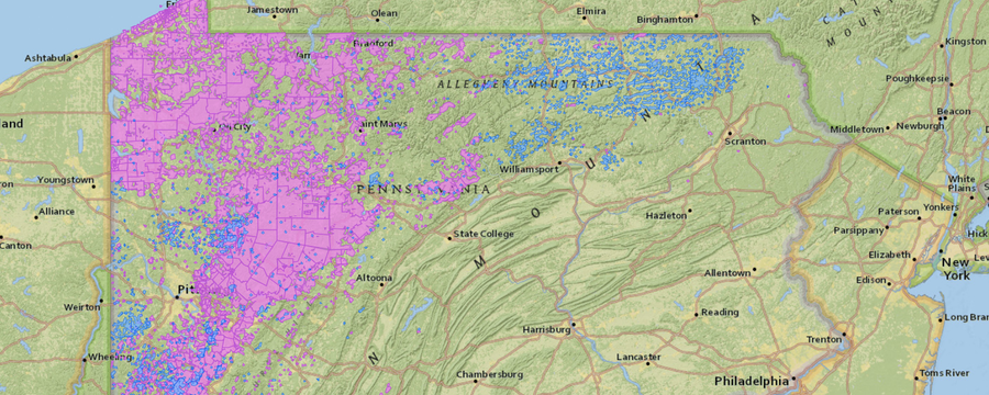Conventional and unconventional wells in PA