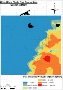 An Ohio Utica Shale gas production model for Q2-2014 using an interpolative Geostatistical technique called Empirical Bayesian Kriging.