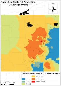 An Ohio Utica Shale oil production model for Q1-2013 using an interpolative Geostatistical technique called Empirical Bayesian Kriging.