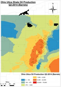 An Ohio Utica Shale oil production model for Q2-2014 using an interpolative Geostatistical technique called Empirical Bayesian Kriging.