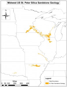 A Map of the St. Peter Silica Sandstone Geology Across the Minnesota, Wisconsin, Illinois, Missouri, Arkansas, and Oklahoma