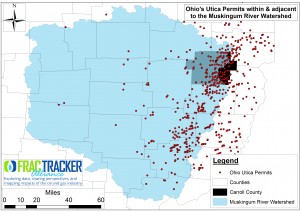 Ohio’s Utica Permits within & adjacent to the Muskingum River Watershed as of February, 2015.