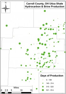 Spatial distribution of Carroll County Utica Shale production days