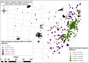 Map of Class II Injection Volumes and Utica Shale Freshwater Demand in Ohio