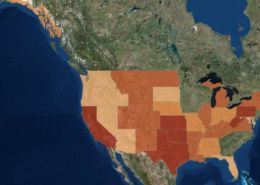 FracTracker map of the density of wells by U.S. state as of 2015
