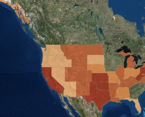 FracTracker map of the density of wells by U.S. state as of 2015