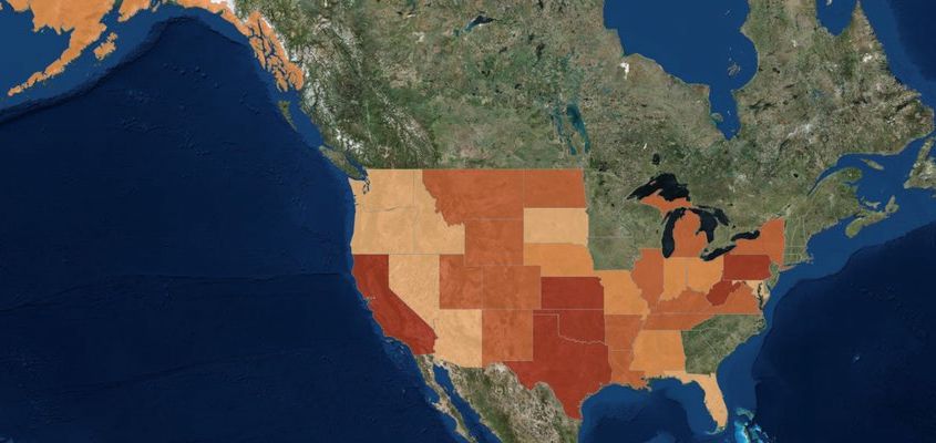 FracTracker map of the density of wells by U.S. state as of 2015