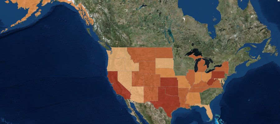 FracTracker map of the density of wells by U.S. state as of 2015