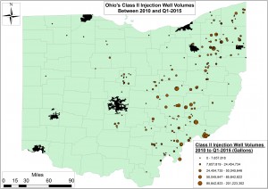 Layout & Volume (2010 to Q1-2015, Gallons) of Ohio’s Active Class II Injection Wells