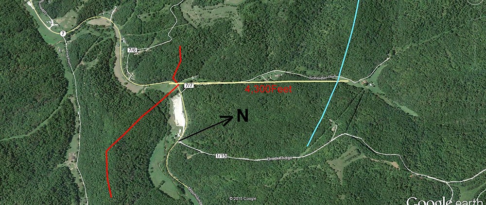 The FERC filed OVC pipeline route vs. the accidentally surveyed route.