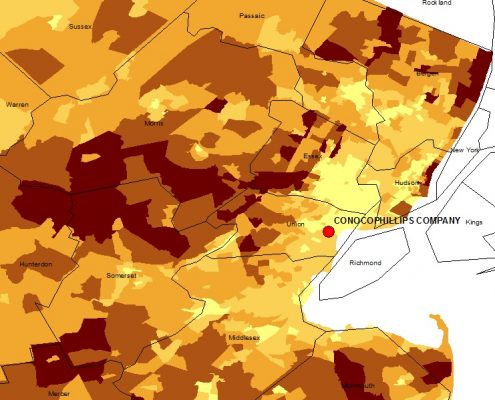 Northern New Jersey Area Conoco Phillips Refinery and Mean Annual Income Across the Region