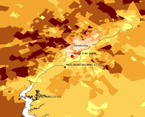 Philadelphia and Northern Delaware Area Refineries and Mean Annual Income Across the Region