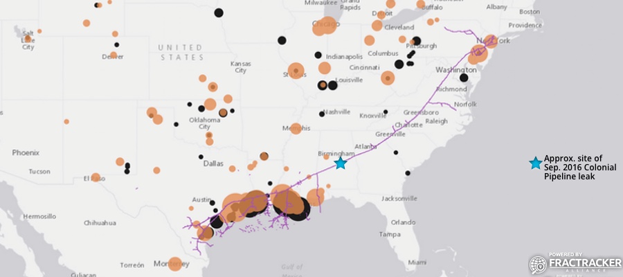 Colonial Pipeline and site of Sept 2016 leak in Alabama