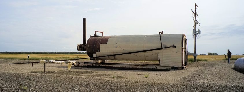 Heater treater located on a well pad near Antler, North Dakota. Heater treaters are used to separate oil-water emulsions before it is transported. Photo David Nix 2015