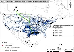 North American Oil Refinery Capacity, Pipelines, and Cushing, OK