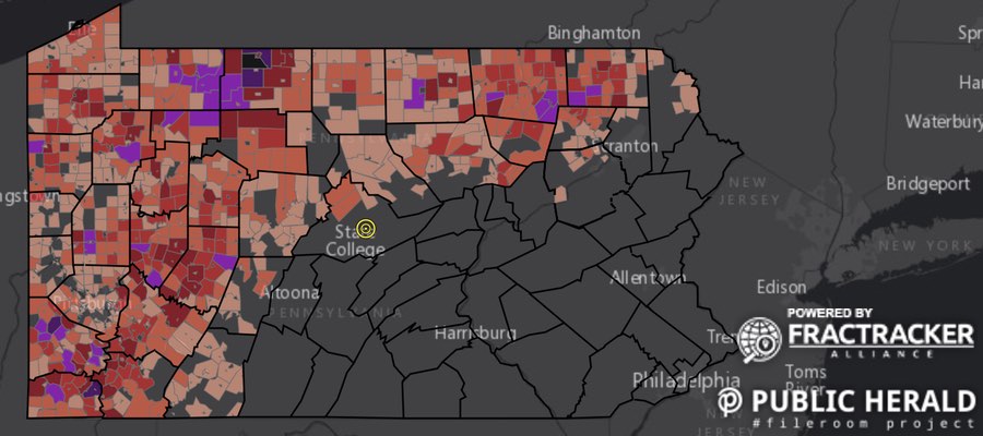 Map of PA drilling complaints - collaboration with Public Herald