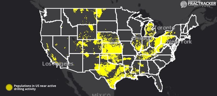 Populations in US near activity oil and gas drilling activity in 2016