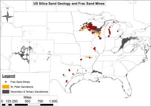 Primary and Secondary US Silica Sand Geologies and Existing Frac Sand Mines