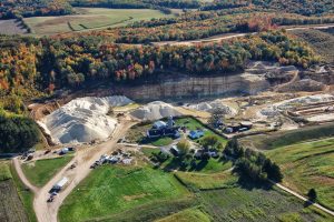 Western Wisconsin frac sand mine overburden and water impoundments.