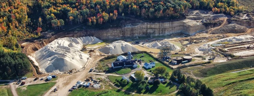 Western Wisconsin frac sand mine overburden and water impoundments.