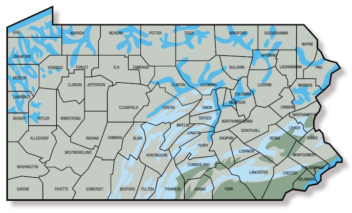 Map of PA's groundwater aquifer system.