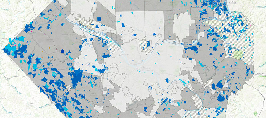 Allegheny County, PA map of zoning designations