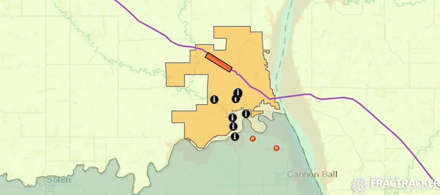 Map of the Standing Rock protest - Oil is flowing through the DAPL, but the Standing Rock Lakota Sioux Tribe have challenged the permit and are petitioning for the release of Chase Iron Eyes