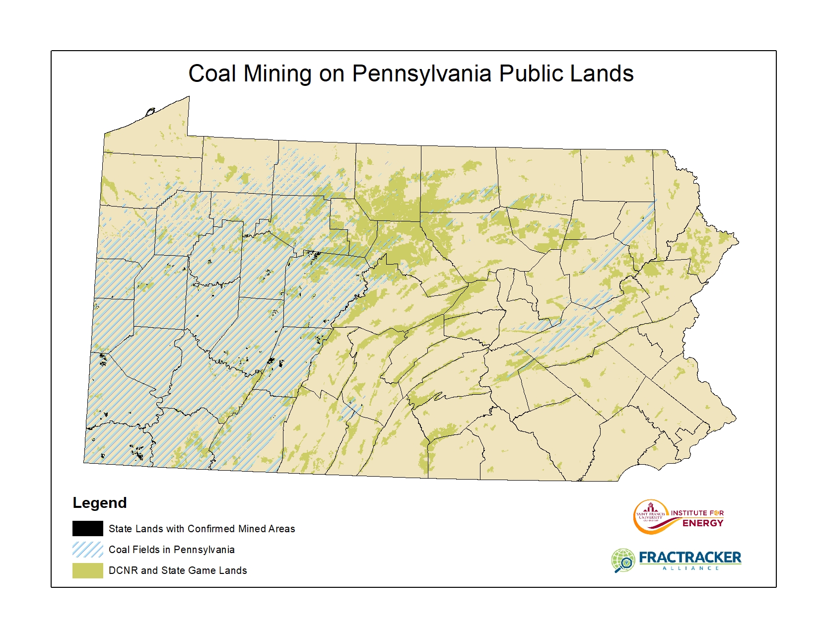 Public lands and coal mining map - PA