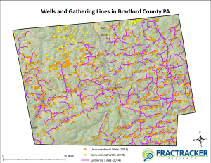 Early map of gathering lines in Bradford County, PA by FracTracker (Pennsylvania Pipelines)