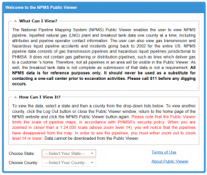 Screenshot from PHMSA's public pipeline viewer