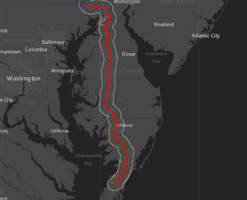 The proposed route for the Delmarva Pipeline. Map courtesy of FracTracker Alliance.