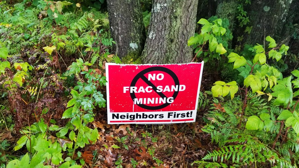 Resistance sign reading "No Frac Sand Mining" in the August area of Wisconsin