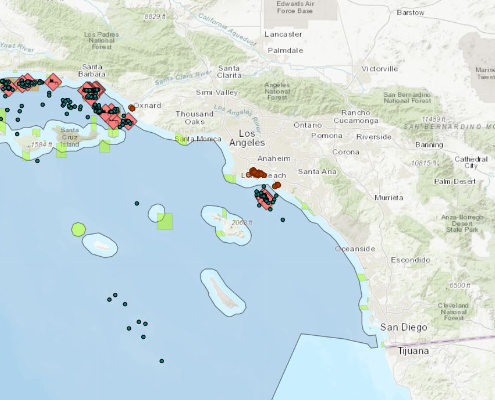 Map of offshore drilling in California