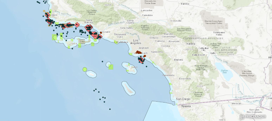 Map of offshore drilling in California