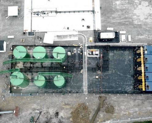 Bird's eye view of an injection well (oil and gas waste disposal)
