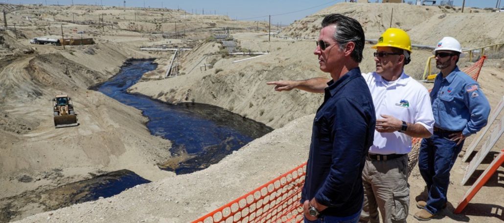 California Governor Gavin Newsom looks at surface expression oil spills