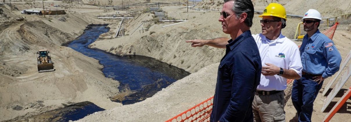 California Governor Gavin Newsom looks at surface expression oil spills