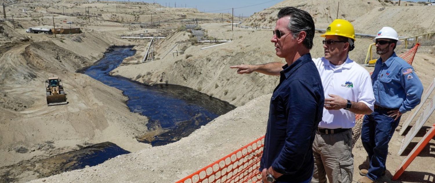 California Governor Gavin Newsom looks at surface expression oil spills