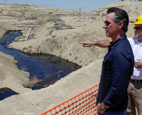 California Governor Gavin Newsom looks at surface expression oil spills