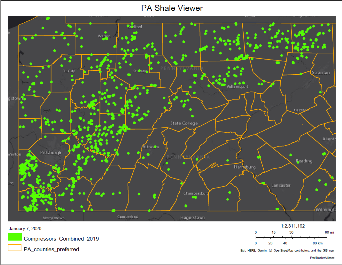 Compressor Stations in Pennsylvania mapped in 2019